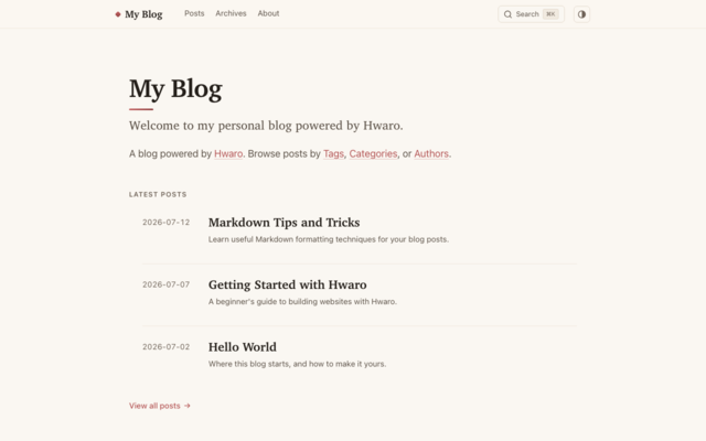 The blog scaffold rendered in a browser