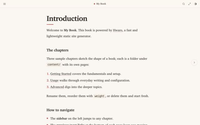 The book scaffold rendered in a browser
