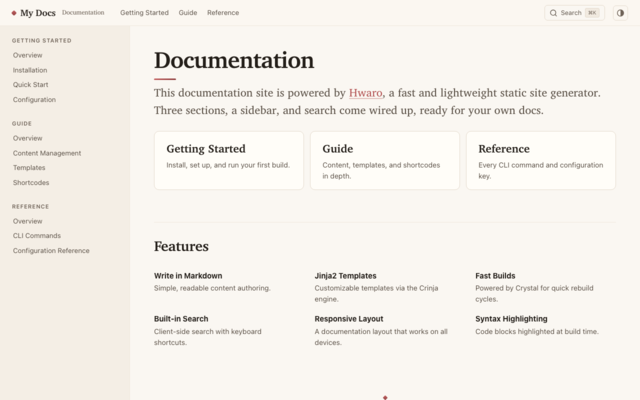 The docs scaffold rendered in a browser