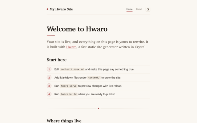 The simple scaffold rendered in a browser